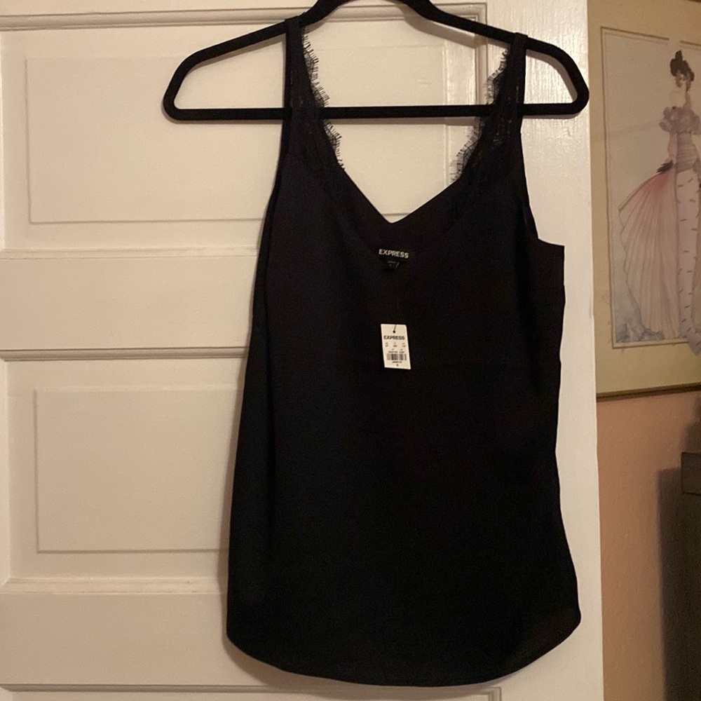 Express black tank with lace sleeves
